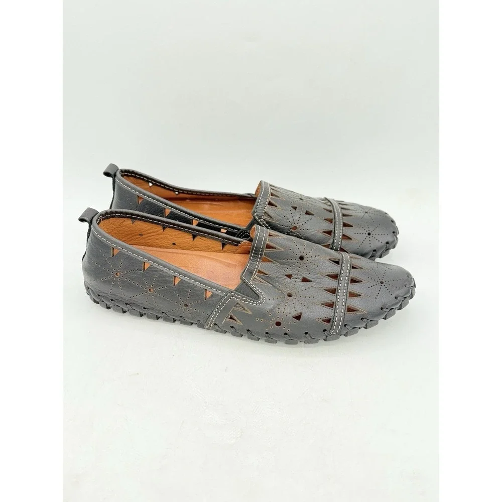 SPRING STEP Fusaro Leather Loafers‎ Flats Womens Size 8.5-9 Black Cutout NWOB